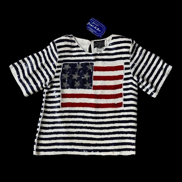 Vintage Sequin American Flag Shirt Blouse Size L Silk 1980s Patriotic July 4th - Picture 2 of 9